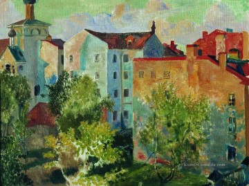  Mikhailovich Malerei - Blick aus dem Fenster 1926 Boris Mikhailovich Kustodiev Stadtbild Stadtszenen